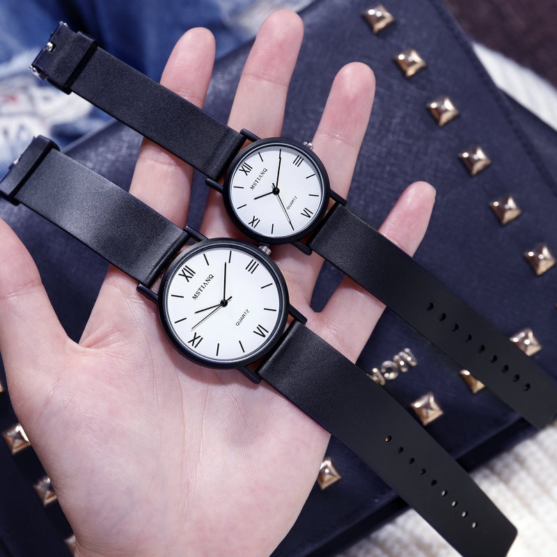 Đồng Hồ Cặp Đôi Nam Nữ Phong Cách Retro Kiểu Số La Mã Đơn Giản
