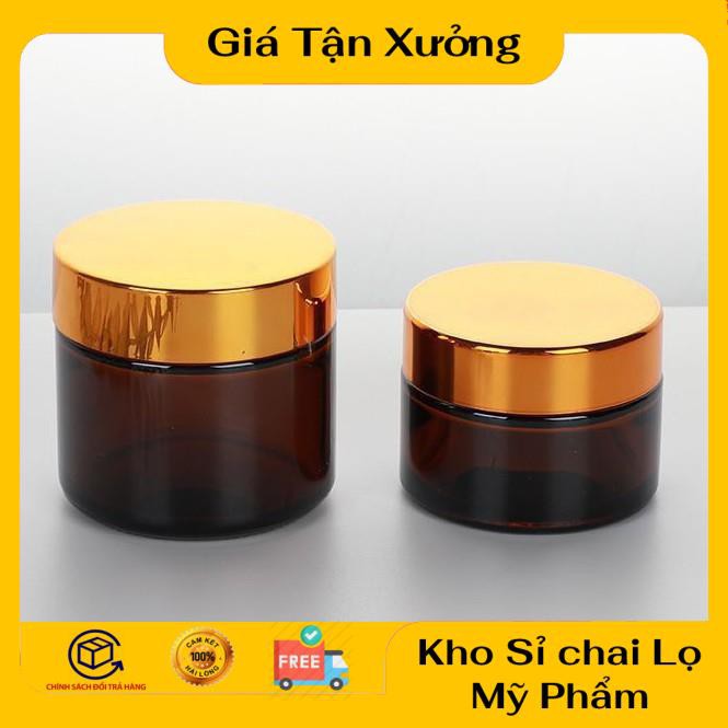 Hũ Chiết Mỹ Phẩm ❤ TRÙM SỈ ❤ Hũ Chiết Kem Thủy Tinh Nâu 30g,50g,100g Nắp Vàng,Đen chiết mỹ phẩm , phụ kiện du lịch