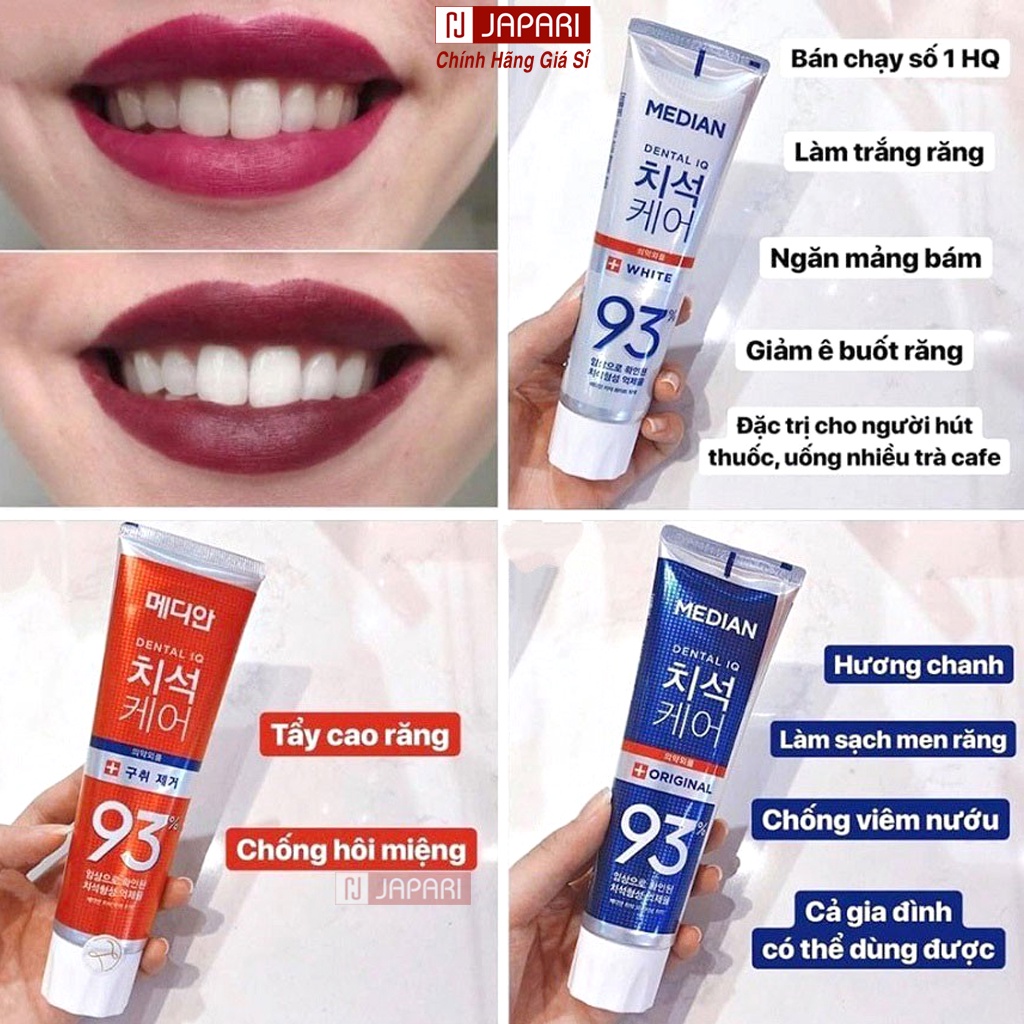 Kem Đánh Răng Median Dental 93 CHÍNH HÃNG 120g - Kem Đánh Trắng Răng Hàn Quốc Thơm Miệng, Giảm Ê Buốt Răng JAPARI