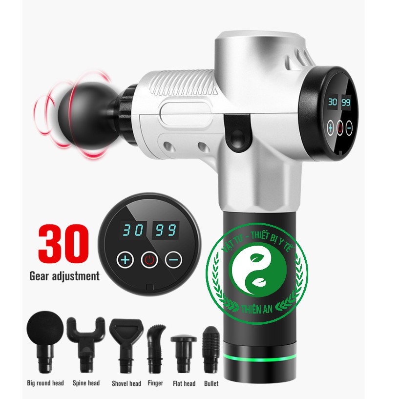 Súng MASSAGE GUN- giúp giãn cơ giảm đau nhức hiệu quả- Phiên bản cao cấp màn hình cảm ứng- 6 đầu- 30 mức tác động