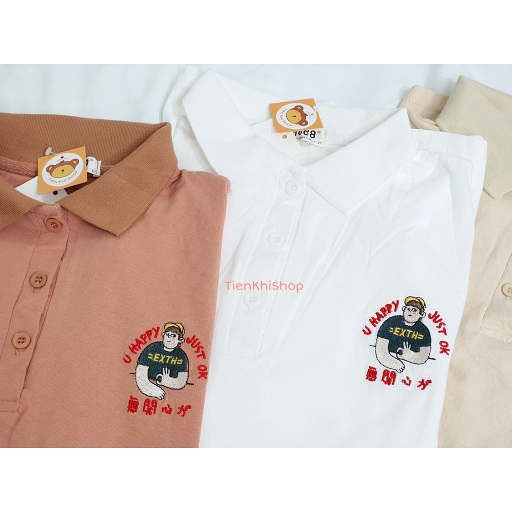 [CÓ SẴN] Áo thun polo phom rộng tay lỡ nữ logo ở ngực AT12
