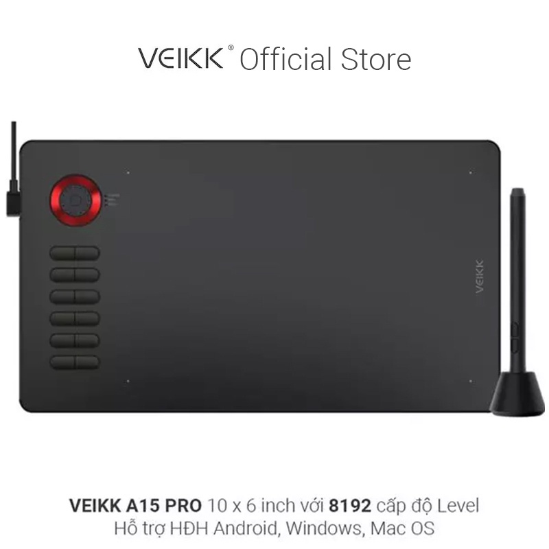 Bảng vẽ cảm ứng VEIKK A15 Pro 10x6 inch với 12 phím tắt - Tương thích với Android, Windows và Mac OS
