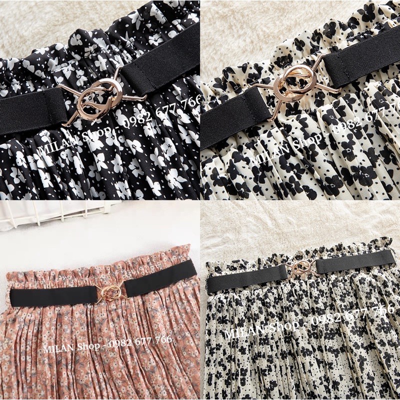 Chân váy voan hoa dập ly kèm đai mẫu mới | BigBuy360 - bigbuy360.vn