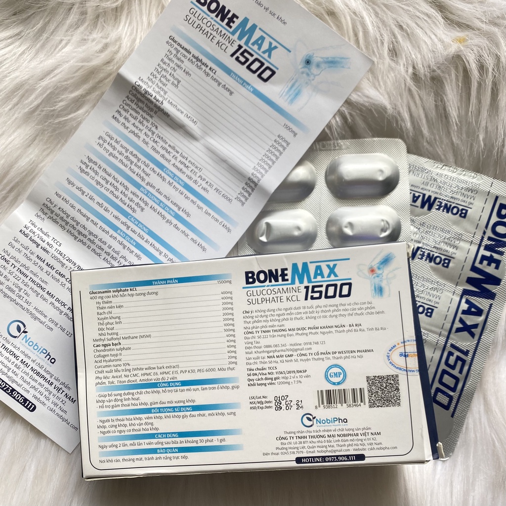 XƯƠNG KHỚP BONE MAX Glucosamine Sulphate KCL 1500 hộp 20 viên - Hỗ trợ giảm thoái hóa khớp, giảm đau mỏi xương khớp