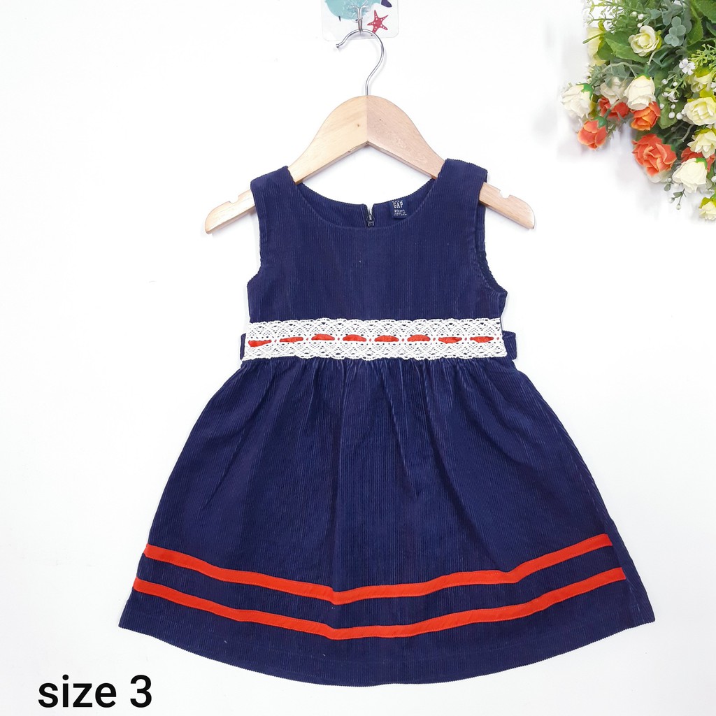 DG69-VT-18- Váy sát nách bé gái, chất nỉ nhung, dày dặn, dáng xòe, màu xanh đen phối sọc đỏ, made in Việt Nam