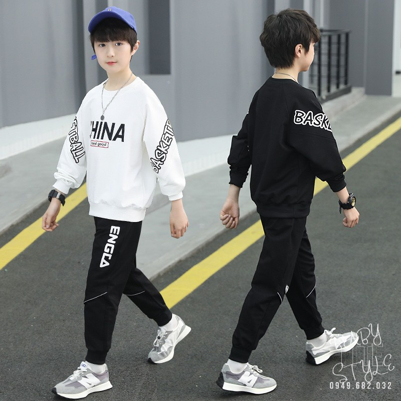 Bộ nỉ bé trai, bộ quần áo thể thao thu đông &quot;CHNA&quot; 14-45kg. Vải da cá dày dặn. Thoải mái. B36