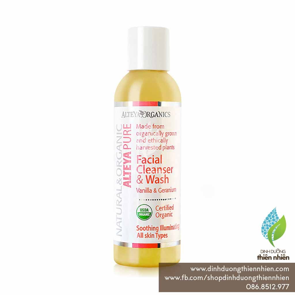 Sữa Rửa Mặt Trái Vani &amp; Cây Phong Lữ Hữu Cơ Alteya Organics Facial Cleanser &amp; Wash, Vanilla &amp; Geranium, 150ml