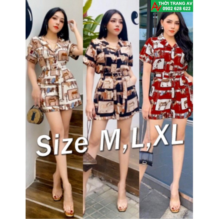 Jumpsuit - Đồ bay ngắn họa tiết con ngựa xinh xắn (kèm belt) - AV6439