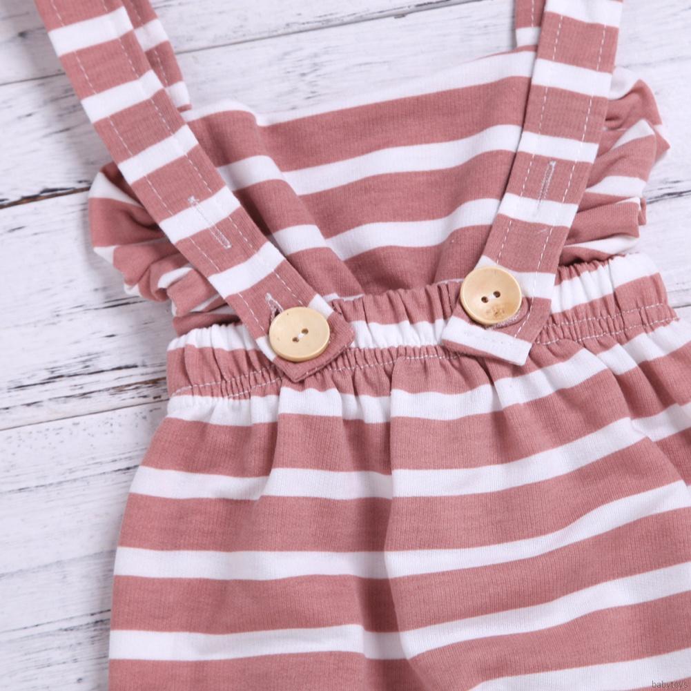 [babytoys] Summer Baby Girl Sling Stripe Jumpsuit Toddler Newborn Solid Color Bodysuit 0M-3T