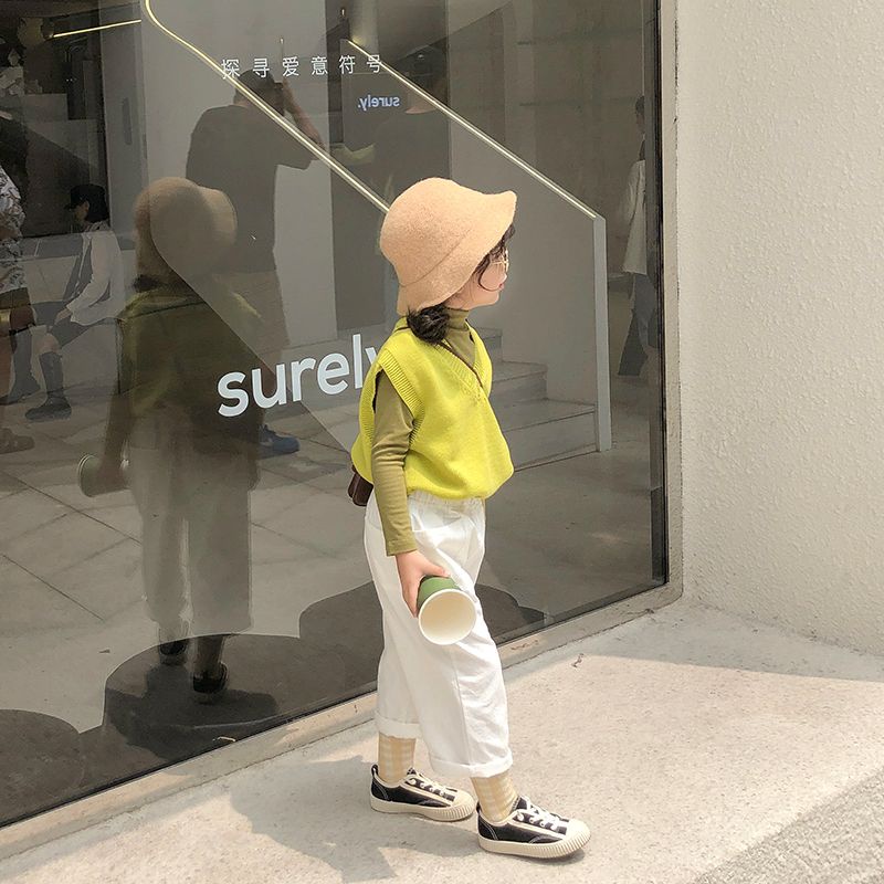 Áo Dệt Kim Sát Nách Cổ Chữ V Màu Trơn Thời Trang Hàn Quốc Cho Bé Trai Gái