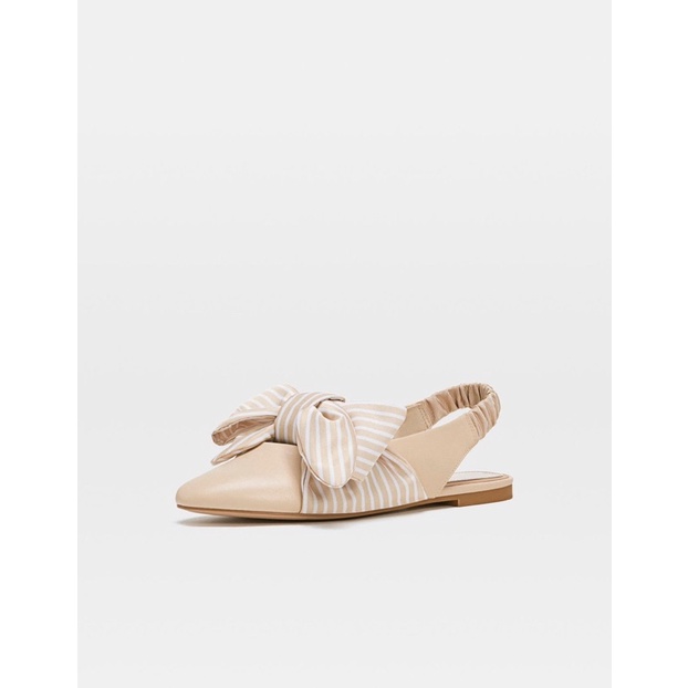 Giày/ sục búp bê nơ sọc màu be stradivarius sz 36 newtag