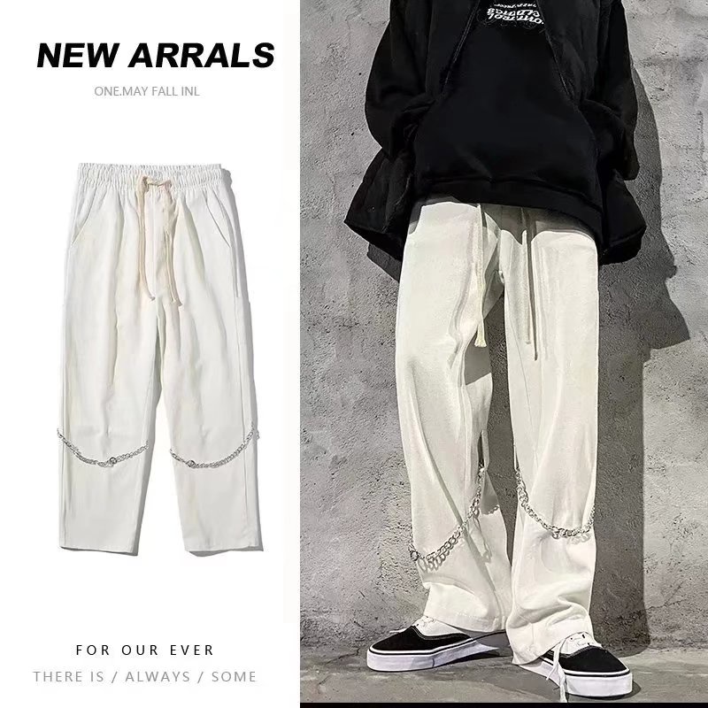 Quần Dài Ống Rộng Phối Dây Xích Phong Cách Thời Trang Hàn Quốc Dành Cho Nam Giới