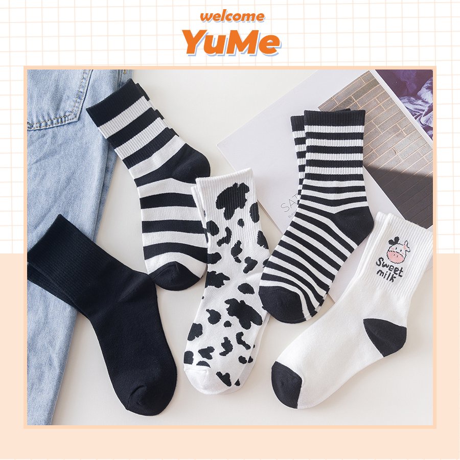 Tất cổ cao,vớ cổ cao nữ họa tiết bò sữa cute phong cách Hàn Quốc