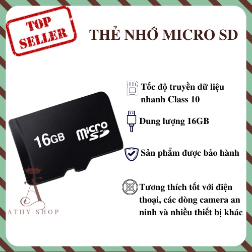 Thẻ nhớ micro SD 16GB, memory card siêu bền tốc độ cao 16 gb 16 gigabyte, thẻ nhớ lưu trữ cho điện thoại, camera, tablet