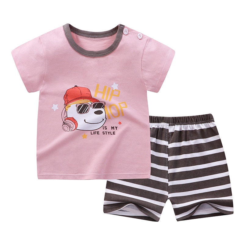 Bộ Áo Thun Tay Ngắn Kèm Quần Short Bằng Cotton Thoáng Khí In Họa Tiết Hoạt Hình Dễ Thương Phong Cách Hàn Quốc Thời Trang Mùa Hè Cho Nữ