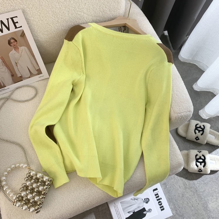 Áo Khoác Cardigan Len Dệt Kim Dáng Ngắn Màu Tương Phản Phong Cách Phương Tây Thời Trang Mùa Thu