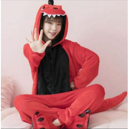 Bộ Đồ Ngủ Liền Cosplay Khủng Long Hoạt Hình Màu Đỏ | BigBuy360 - bigbuy360.vn