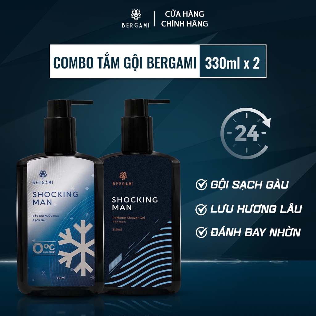 Quà Tặng Nam Dầu gội đầu Nam cao cấp 330ml &amp; Sữa tắm nước hoa Nam Bergami 330ml