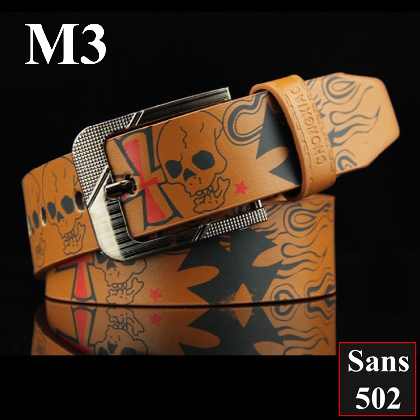 Thắt lưng nam hiphop đầu lâu Sans502 dây nịt hoạ tiết thời trang đẹp phong cách hip hop cá tính trẻ trung unisex bản to