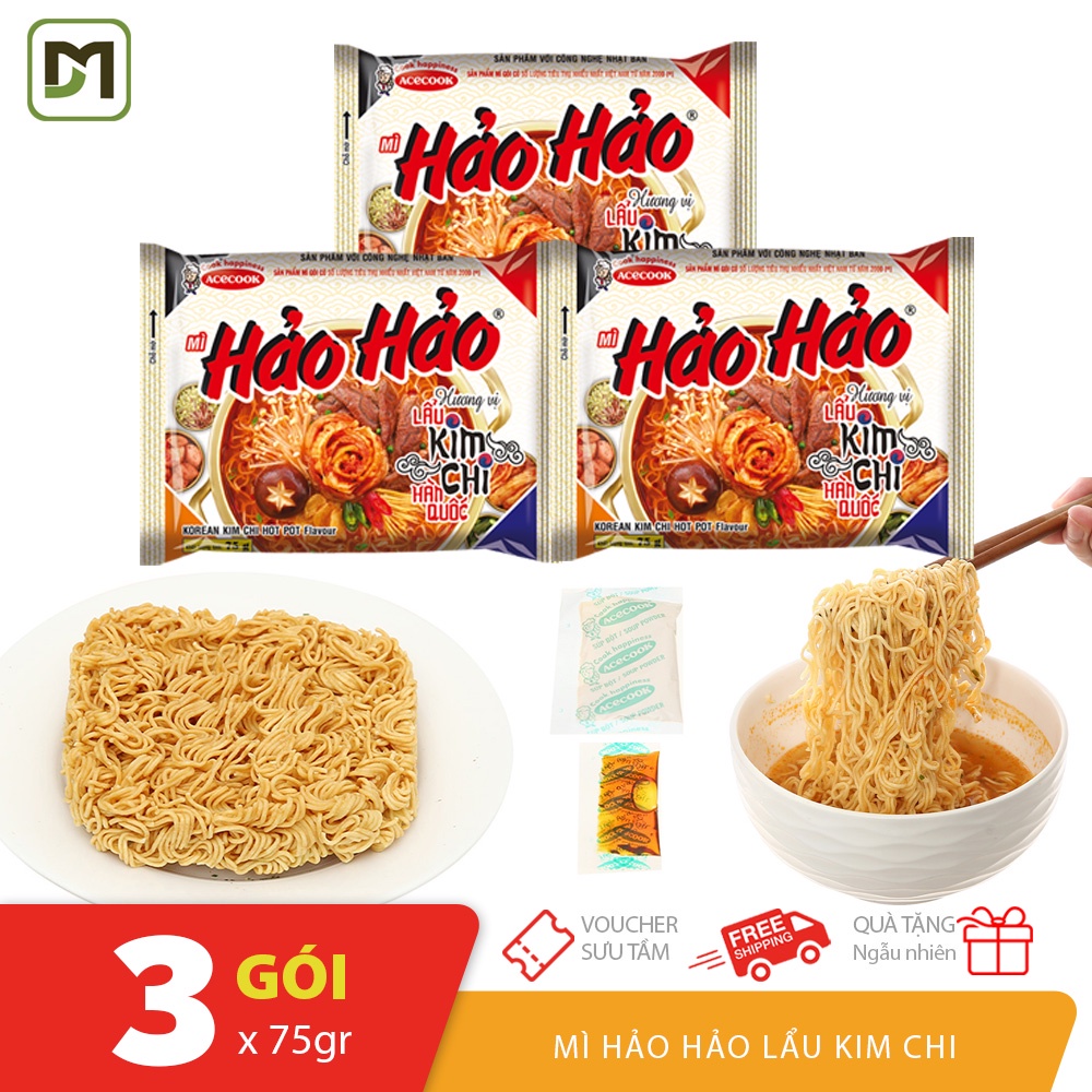 Combo 3 gói mì hảo hảo lẩu kim chi Hàn Quốc gói 75gr