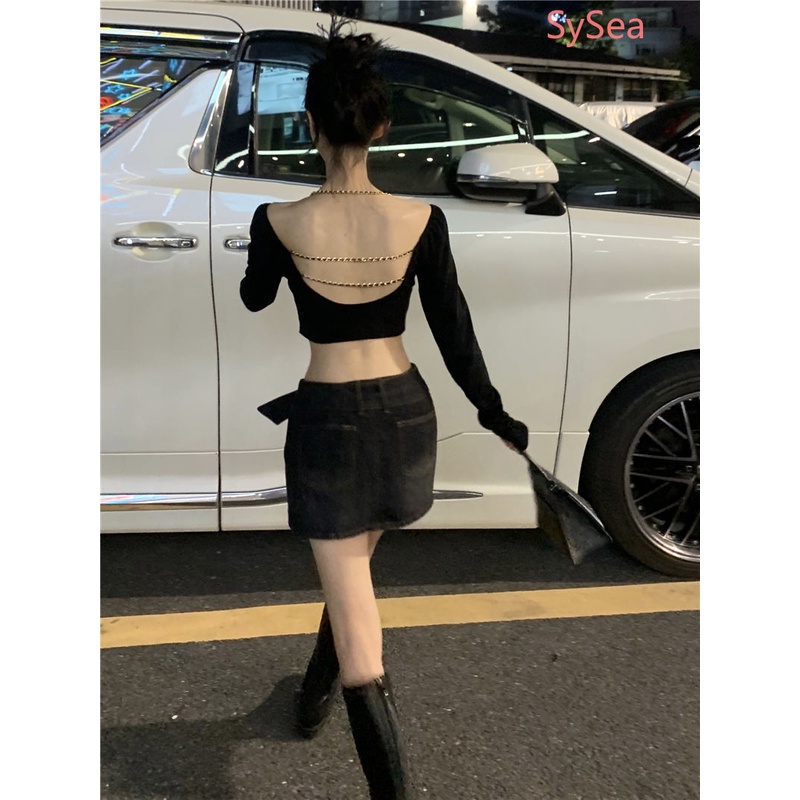 Áo Croptop Hở Lưng Phối Dây Xích Quyến Rũ Thời Trang Mùa Hè Cho Nữ