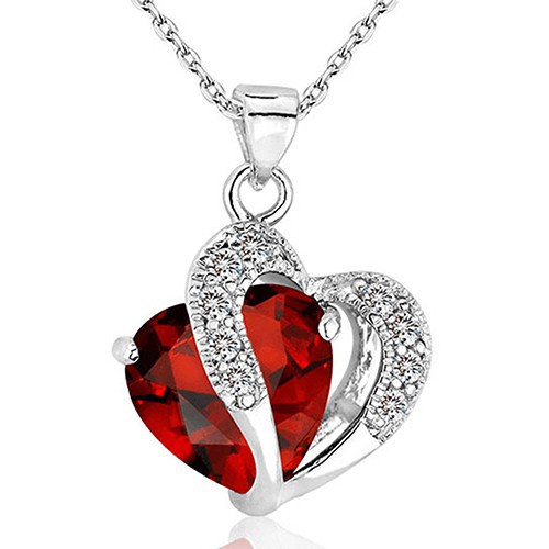 Dây chuyền 2 mặt hình trái tim đính đá và kim cương nhân tạo