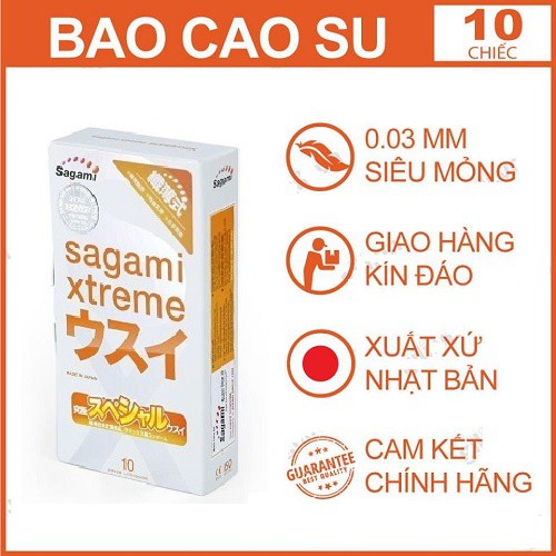 Bao cao su Sagami Super Thin, Nhật Bản,(10 bao), Siêu mỏng trơn mượt, Nhiều gel bôi trơn_Cực xịn