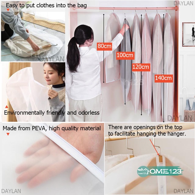 Túi bọc quần áo treo tủ đồ chống bụi và chống thấm nước thuận tiện