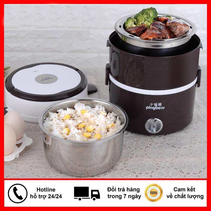 ⚡️Rẻ Bất Chấp ⚡️Hộp cơm hâm nóng 3 tầng cắm điện inox, hộp cơm 3 tầng ủ cơm tự động