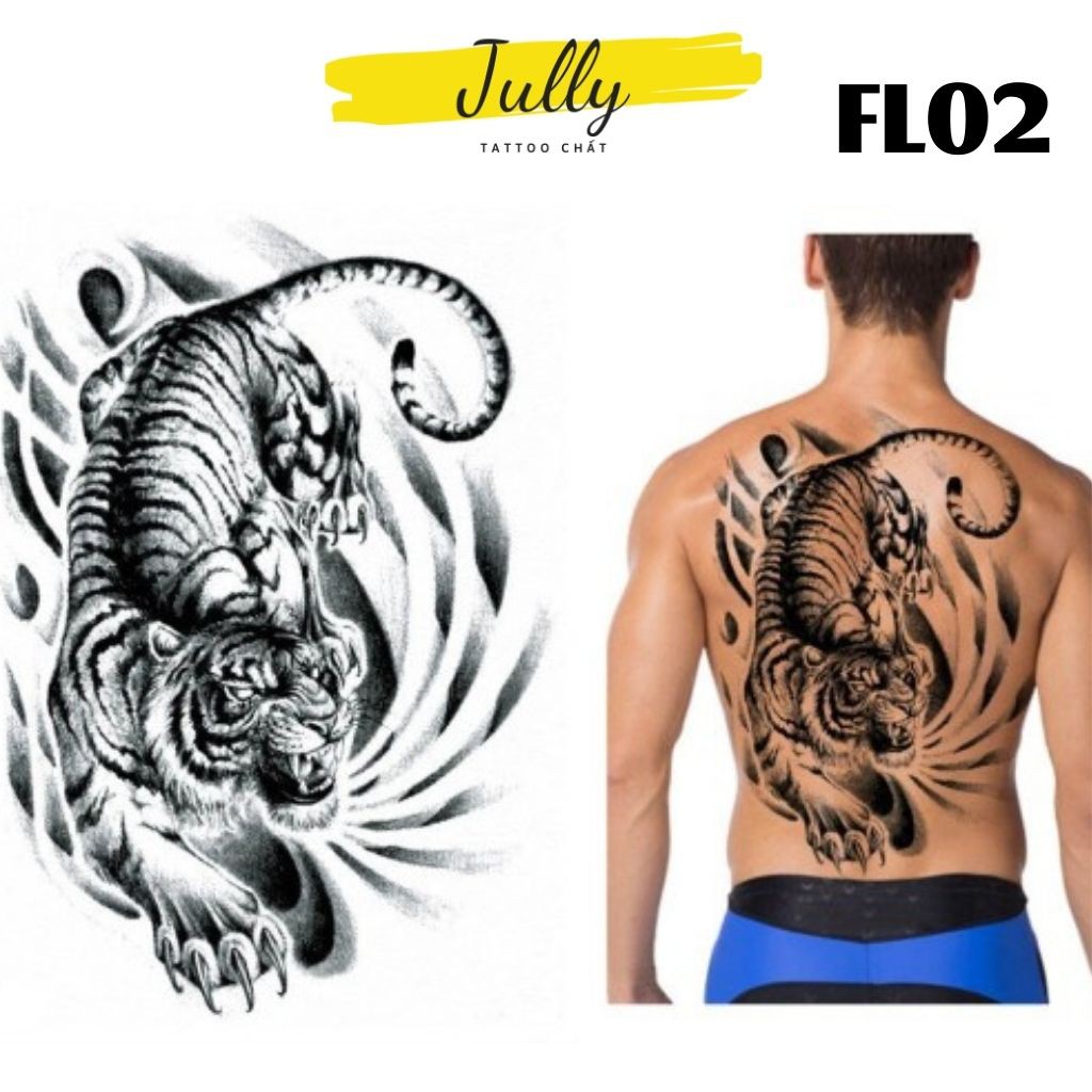 Hình xăm kín lưng hổ, chúa sơn lâm JULLY Tattoo chất, xăm tạm thời chống nước full lưng cho nam