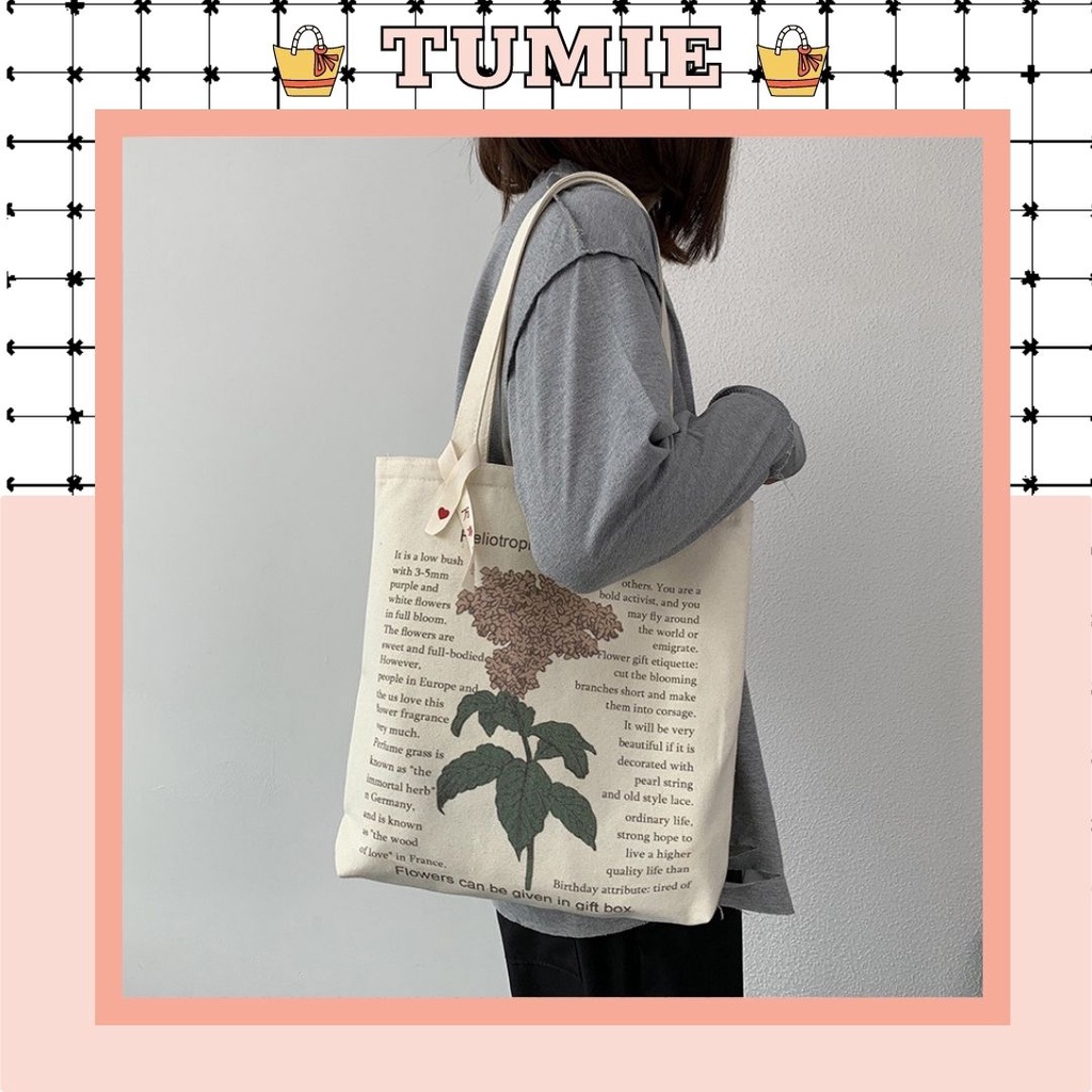 Túi Tote Vải Canvas Đeo Vai Phong Cách Vintage