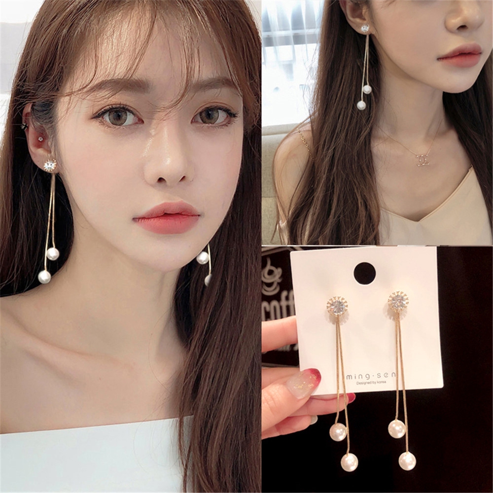 Khuyên Tai Dáng Dài Đính Ngọc Trai Nhân Tạo Thời Trang