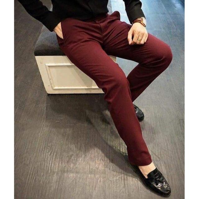 Quần Âu nam F8888 Màu Đỏ Đô,Quần âu nam Hàn Quốc dáng ôm công sở quần tây nam vải co giãn nhẹ chống nhăn chống xù
