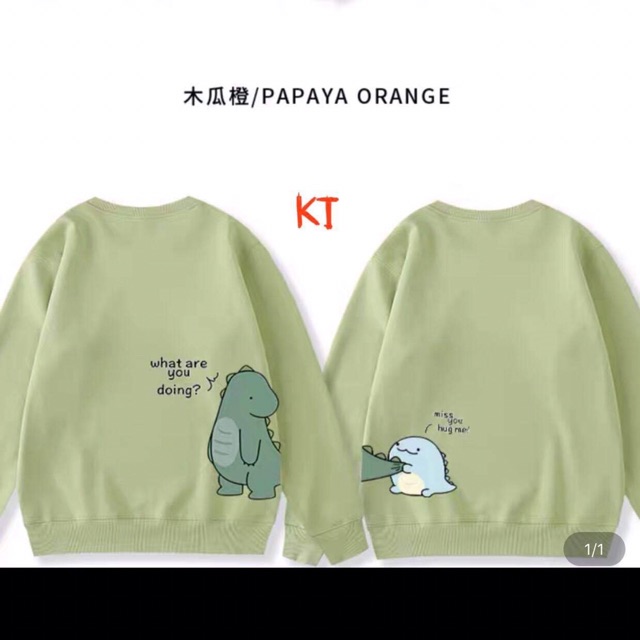 Set 2 Áo đôi thun dài tay bo gấu khủng Long xanh cắn đuôi | BigBuy360 - bigbuy360.vn