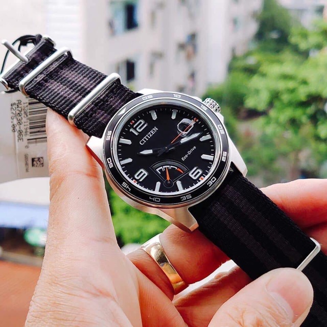 Đồng hồ nam CITIZEN PRT Black Dial Striped Nylon Men's Watch AW7030-06E 42MM