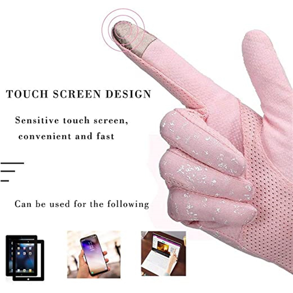 Găng Tay Cotton Cảm Ứng Chống Trượt In Hoa Cho Nữ
