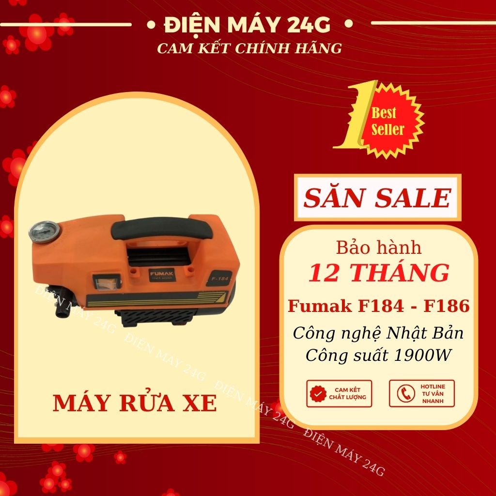 Máy rửa xe Fumak F184 - F186 2 màu Nhật Bản máy xịt rửa xe honda mini tạo áp lực nước mạnh an toàn khi sử dụng