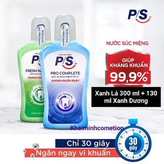 Nước súc miệng PS Trà Xanh 300ml + Nước súc miệng PS Complete diệt khuẩn 130ml