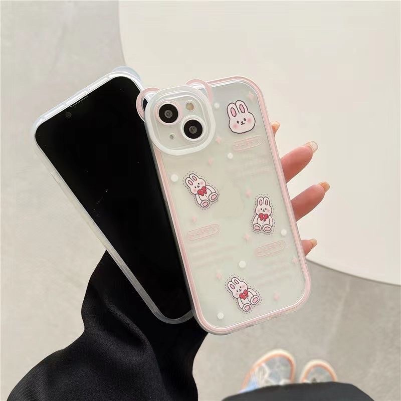 (SIÊU RẺ) Ốp lưng iphone cam tai thỏ happy hồng xinh 7plus/8/8plus/x/xr/xs/11/12/13/pro/max/plus