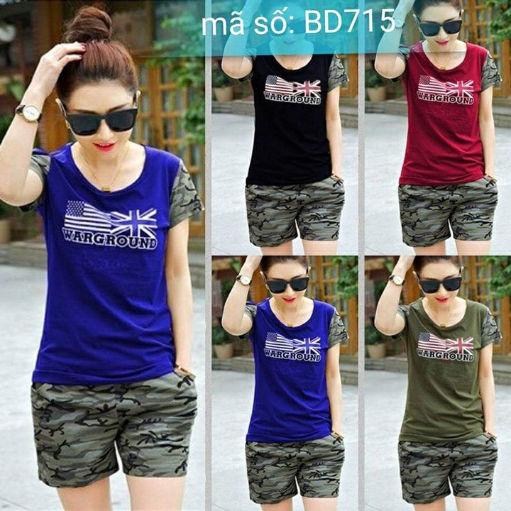 Set nguyên bộ đồ thể thao short lính cổ tròn