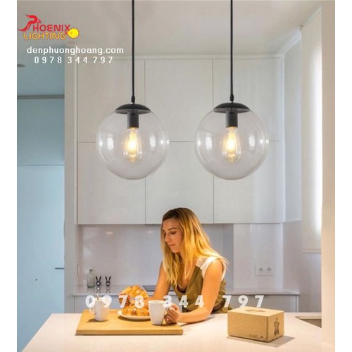 Đèn thả cầu thủy tinh nắp vàng sang trọng - Đèn Phượng Hoàng