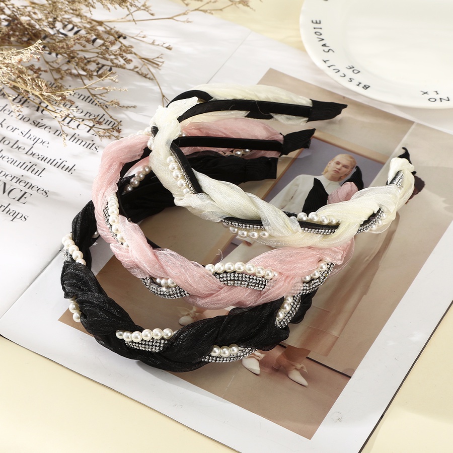 Băng Đô Cài Tóc Dạng Lưới Xoắn Đính Hạt Ngọc Trai Và Kim Cương Thời Trang Hàn Quốc Cho Nữ