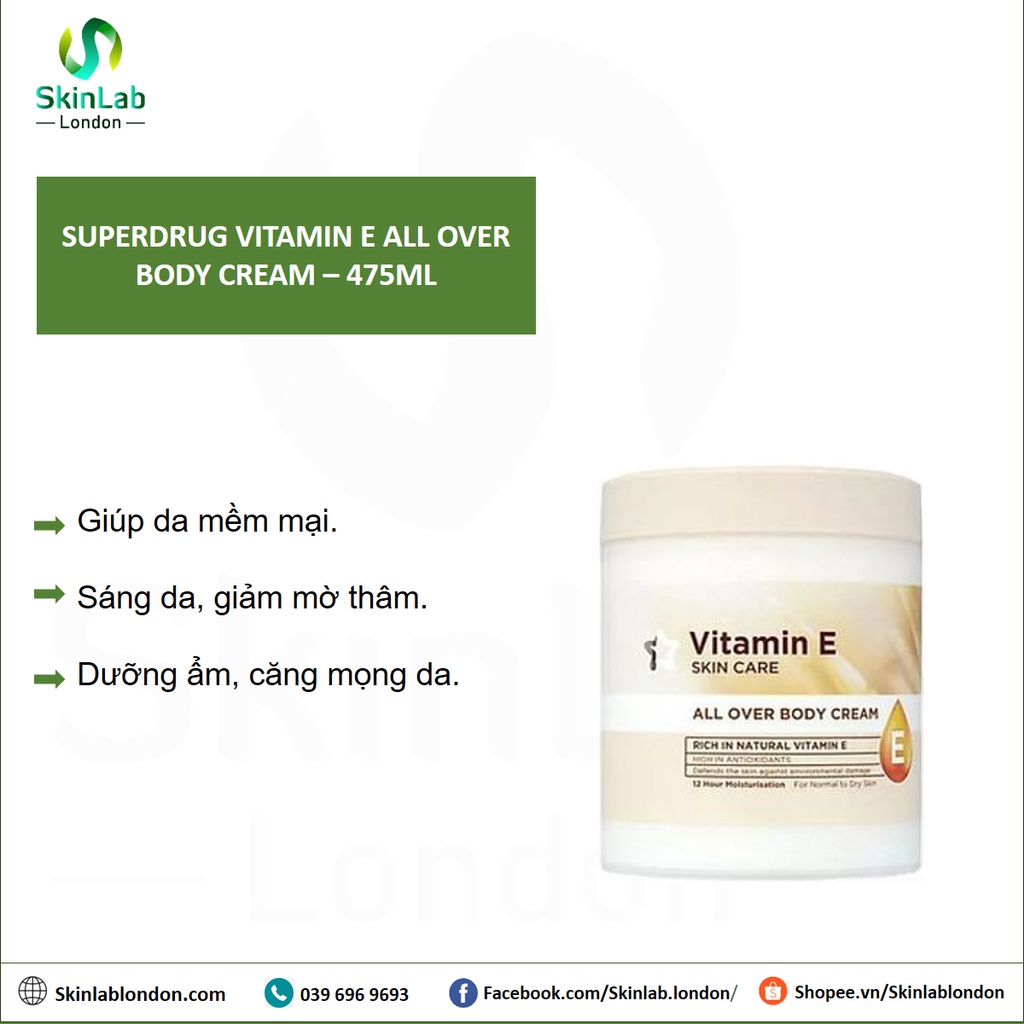 Kem dưỡng thể Superdrug Vitamin E Body Cream - 475ml (Bill Anh)