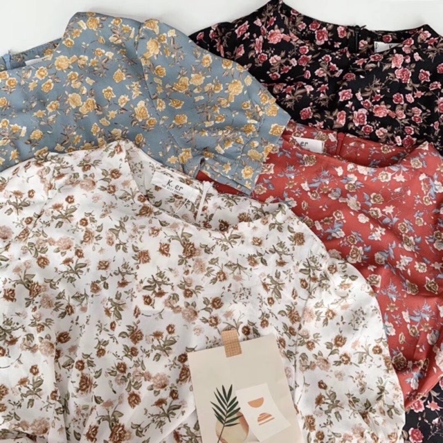 Váy hoa vintage cổ tròn tay bồng ngắn tay Ulzzang vke 190-22🌻 Hàng Quảng Châu | BigBuy360 - bigbuy360.vn
