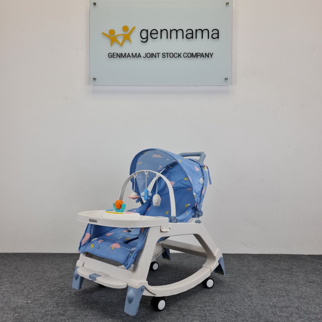 Ghế ăn dặm cho bé, ghế ăn đa năng 5IN1 kiêm ghế bập bênh có màn, bánh xe, bàn ăn dặm có thể phát nhạc, có đồ chơi