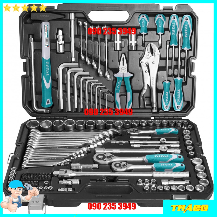 BỘ ĐỒ NGHỀ SỬA XE 142 MÓN INGCO TOTAL KDP142