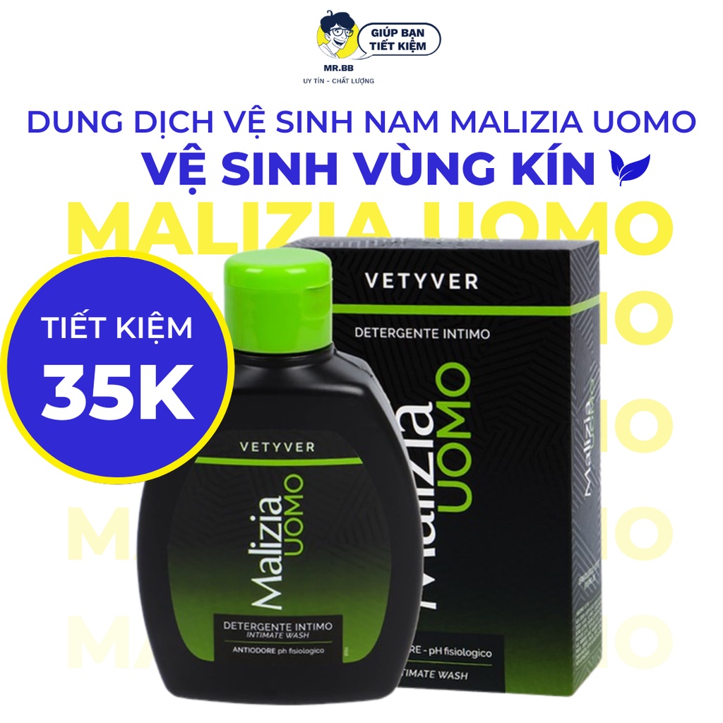 Dung dịch vệ sinh cậu nhỏ Malizia UOMO Vetyver Italy dành cho nam hương cỏ thơm ngăn mùi khó chịu 200ml Mr.BB