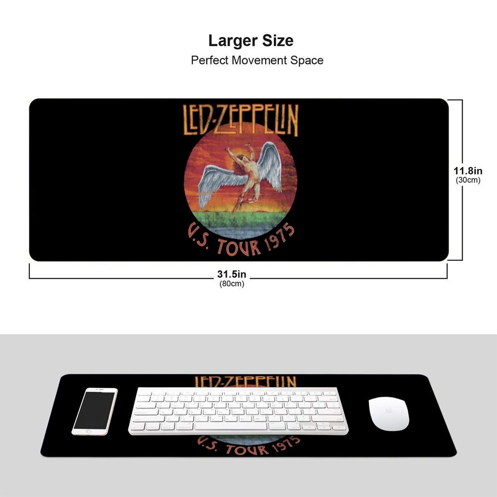 Led Zeppelin 'Us Tour 1975' Amplified Mousepad Rubber Base Mousepads for Laptops Computers and Pc