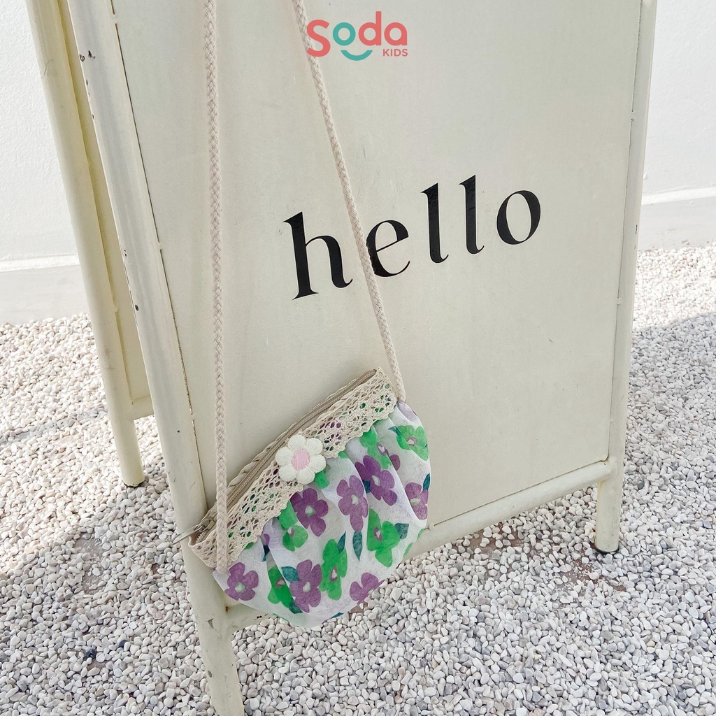 Túi vải đeo chéo cho bé SODA KIDS hoạ tiết hoa nhí summer phong cách Hàn Quốc, dây đeo có thể điều chỉnh