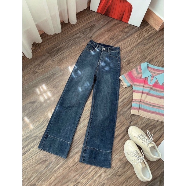 [Ảnh thật/Video]Quần Jean ống đứng Chichi màu khói thiết kế gập gấu  hàn quốc Quần bò ống đứng tôn dáng